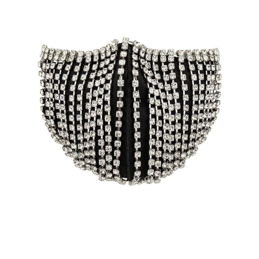 AREA Crystal Fringe Mask Accessory in Silver New Womens Costume